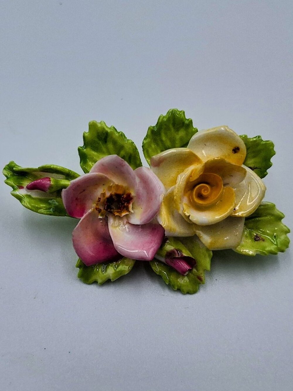Vintage Dorothy Ann Bone China Flower Brooch Pin Porcelain England with Box